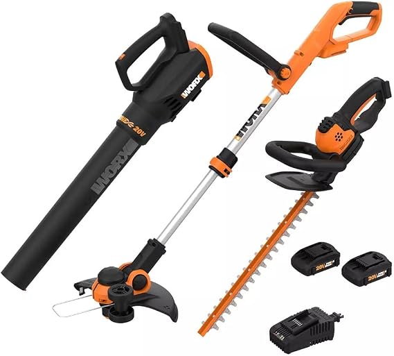Worx 20V Power Share - 3PC Cordless Combo Kit (Blower, Trimmer, Hedge Trimmer)