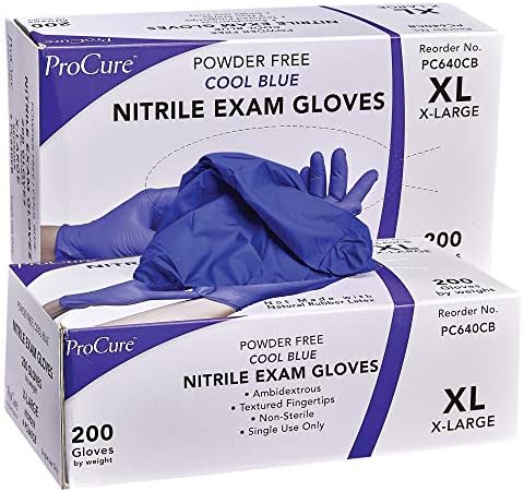 ProCure Disposable Nitrile Gloves, Blue Medical Exam Gloves -Powder Free, Latex Free, Food Safe, Surgical Grade, Textured Tips, 3 Mil