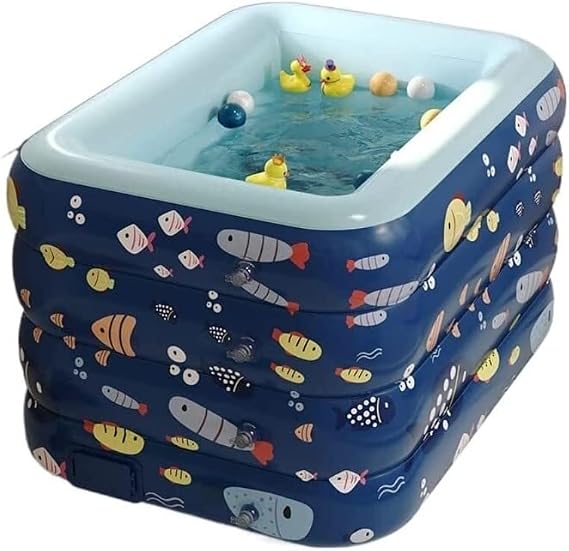 Paddling Pool Inflatable Swimming Pool Heavy Duty Above Ground Blue 4 Ring Paddling For Garden Garden(1.4m)