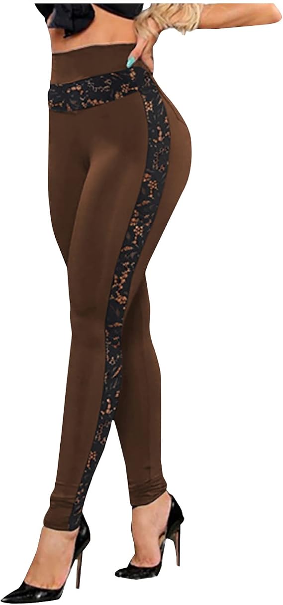Black Lace Leggings Women Stretch Workout High Waisted Soft Casual Yoga Pants Dressy Sexy Tummy Control Mesh Leggings