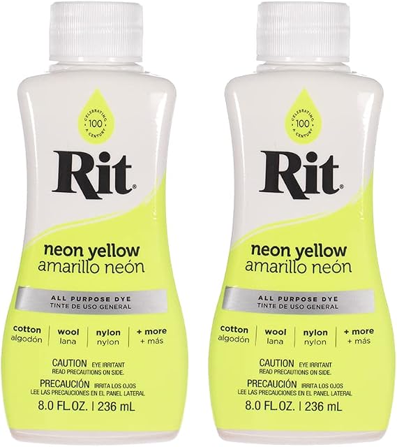 Rit Dye Multi-Purpose Liquid 8 OZ. | Great for Clothing, Accessories, Decor, and Much More | 2-Pack, Neon Yellow