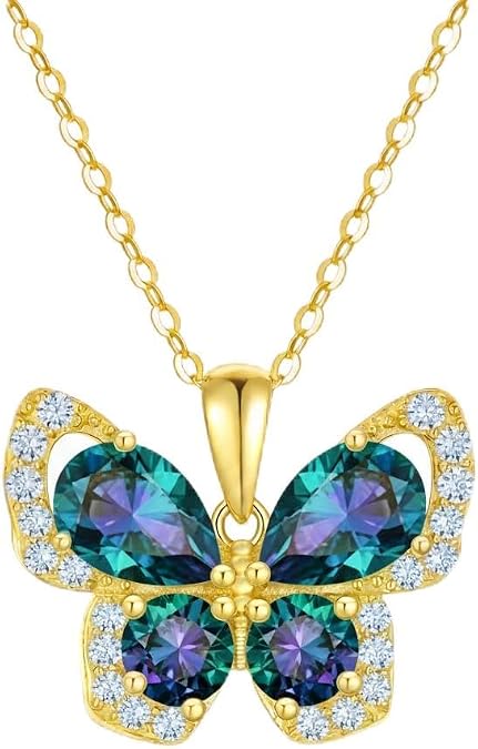 14K Solid Gold Butterfly Necklace for Women Real Yellow Gold Butterfly Pendant Necklace, Jewelry Gift for Her, 16+1+1 Inch