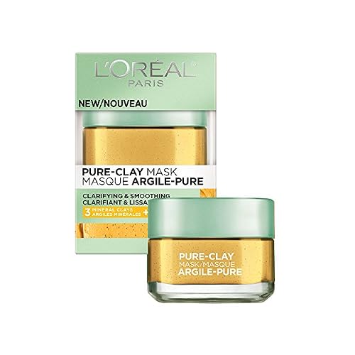 LOreal Paris Skincare Pure Clay Face Mask with Yuzu Lemon for Rough Skin to Clarify & Smooth, Clay Mask, at home face mask, 1.7 oz.