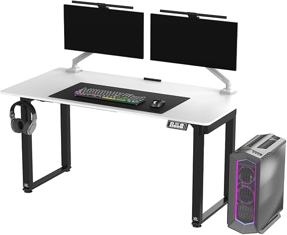 ULTRADESK Uplift Computer Desk Gaming Table Desk + Steel Construction - Space for Three Monitors - Electric Height Adjustment - Legroom and More - Includes Accessories - 160 x 75 cm - White