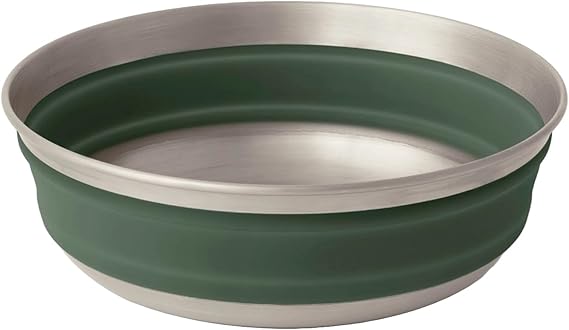 Sea to Summit Detour Stainless Steel Collapsible Bowl, Medium (22 fl oz), Laurel Wreath Green | Collapsible stainless steel camp bowl folds to a fraction of its size for compact, durable outdoor and overlanding dining