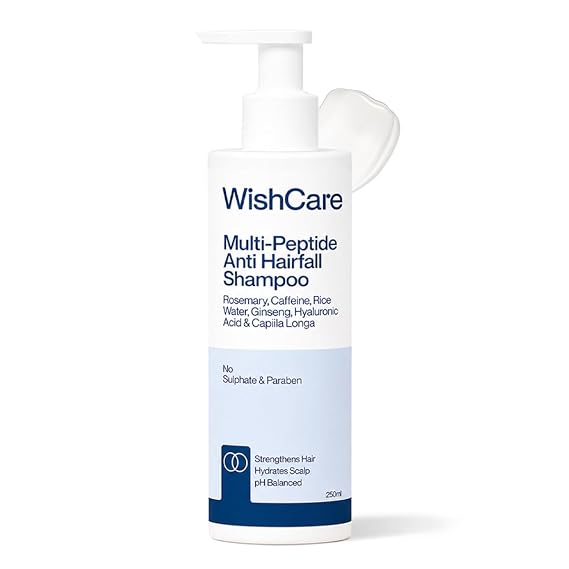 WishCare Multi Peptide Anti Hairfall Shampoo - Rice Water, Rosemary, Capilia Longa, Hyaluronic Acid & Caffeine 250ml