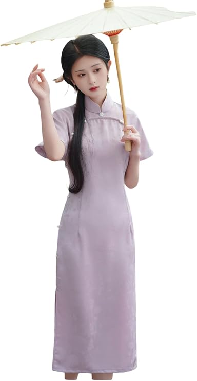 YAROVA Chinese Dress for Women - Summer Long Cheongsam Dresses Vintage Slim Women Loose Sleeves Fashion Elegant Evening Party Qipao Traditional Improved Robe
