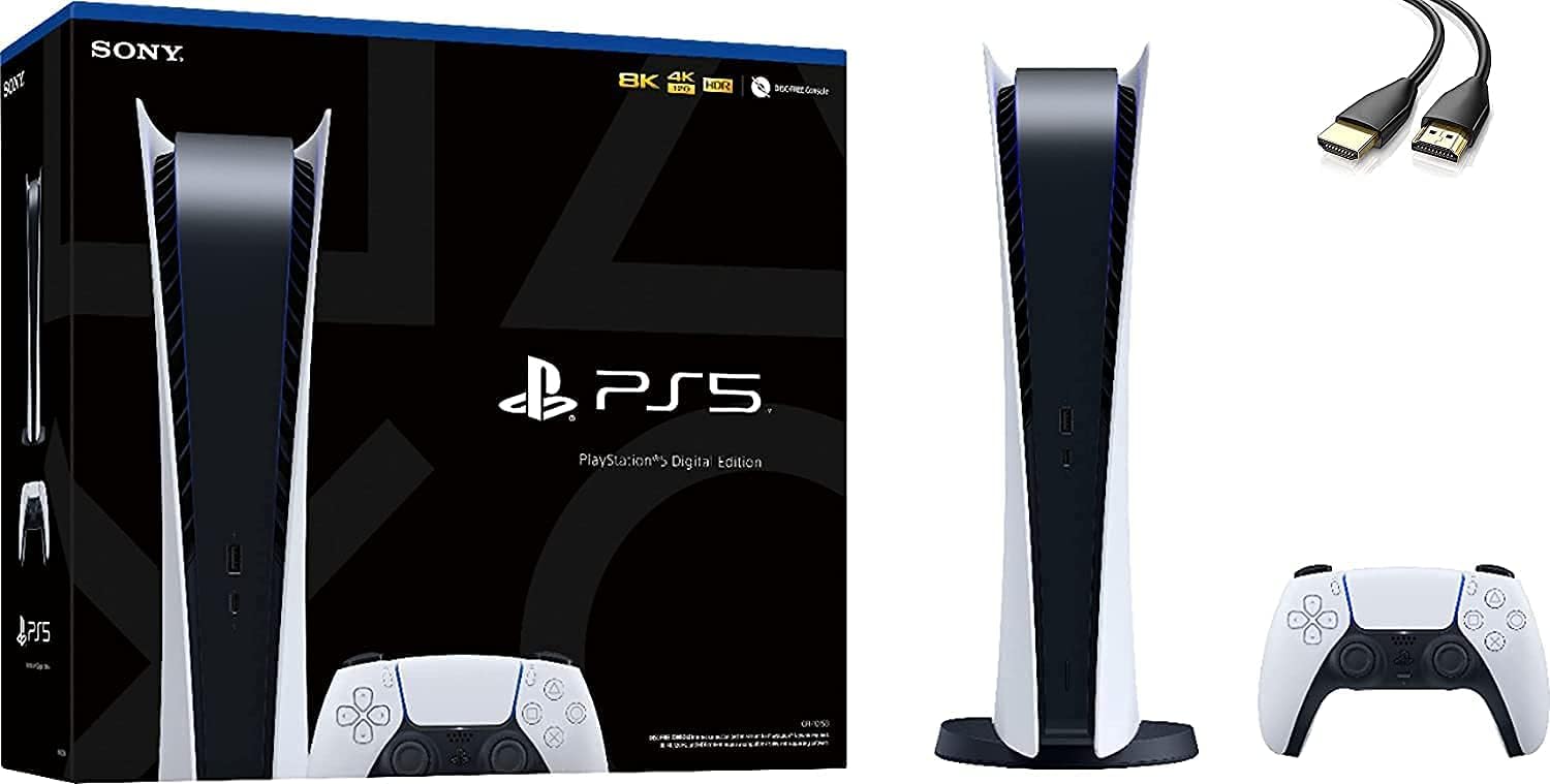 PS5 Playstation 5 Digital Edition Gaming Console - 4K-TV Gaming, Ultra-High Speed SSD, 120Hz 8K Output, 825GB SSD, 16GB GDDR6 RAM, Wi-Fi 6, Bluetooth 5.0 - U Deal HDMI
