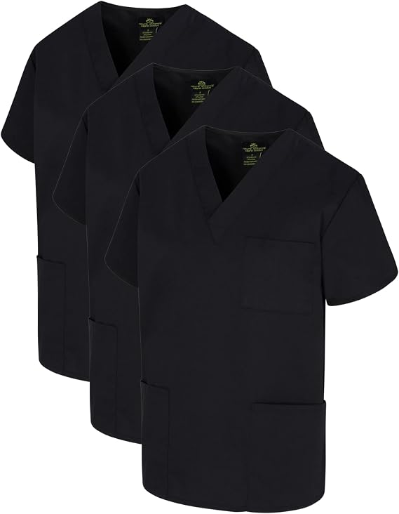 M&M SCRUBS Classic Unisex 3 Pocket Medical Scrub Top for Women and Men Multi Pack