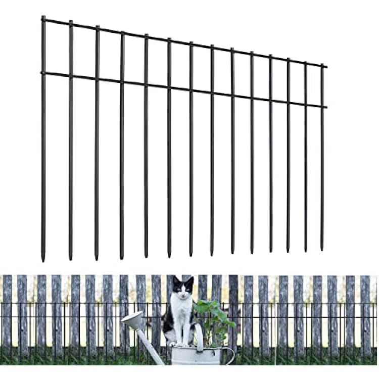 Heavy Duty Animal Barrier Fence,24x12 Upgraded Metal Fence No Digging for Dogs Cats Rabbits Critters,Insert Ground Decorative Garden Fencing 10