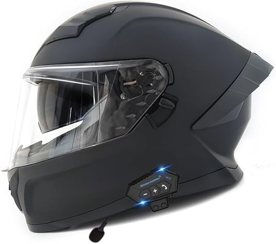 Full Face Bluetooth Motorcycle Helmets FMVSS 218 DOT Approved,Flip Up Cool Street Helmet for Motocross Cruiser Moped,Removable Lining,Double Visor,Adult Unisex,M-XXL