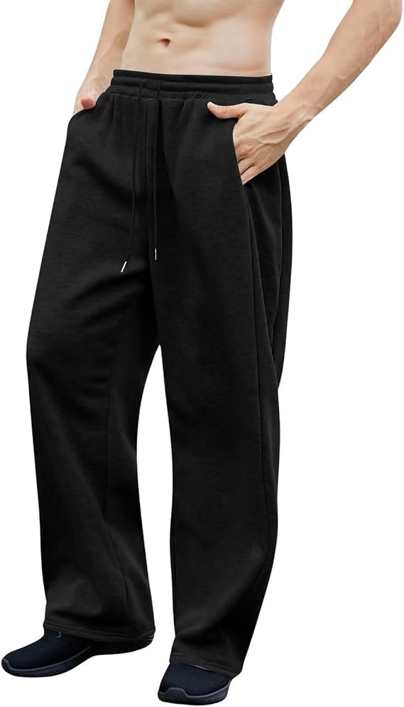 INVACHI Men's Baggy Sweatpants Oversized Flared Pants Men Elastic Waist Drawstring Pants for Men
