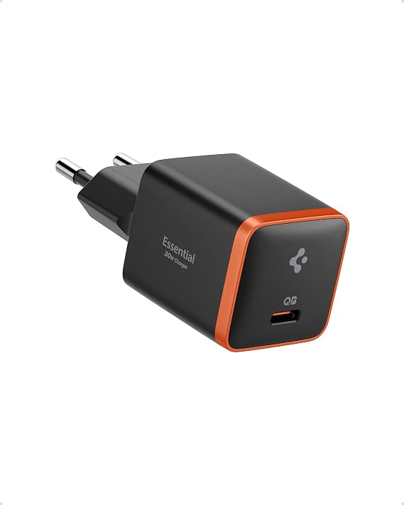 Spigen 30W USB-C Ultra Mini Hızlı Şarj Aleti PPS Super Hızlı Şarj GaN Pro Isı Düşürücü Güç Adaptörü Akım Koruma iPhone & Android & iPad & MacBook Type-C Siyah - ACH08448