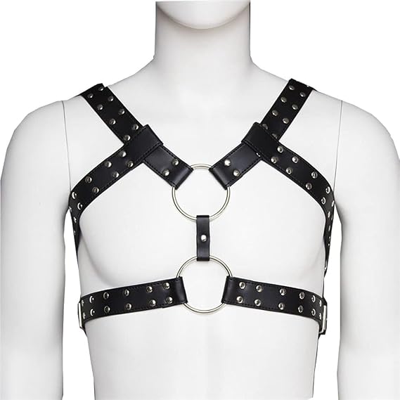Men's Leather Body Chest Harness With Puppy Mask Pup Play Gear for Cosplay for Games