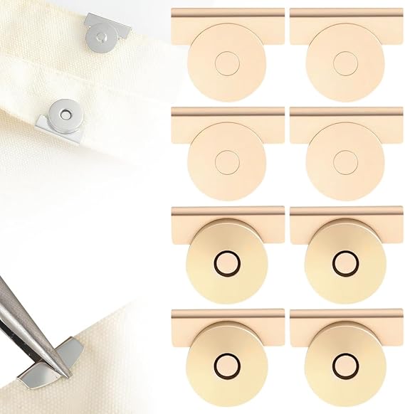 Seamless Magnetic Buckle Clasp, 2025 New 12 Pair Snap Buttons Metal Seamless Magnetic Buckle Clasp for Clothing,Tote Bags and DIY Crafts, No Sewing Required Bag Clip (Gold)