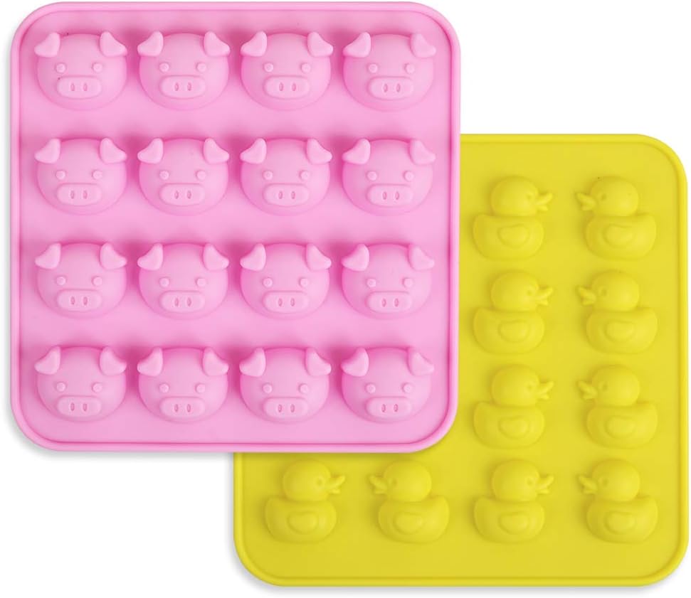 homEdge Duck and Pig Silicone Molds, Non-Stick Food Grade Silicone Molds for Chocolate, Candy, Jelly, Ice Cube