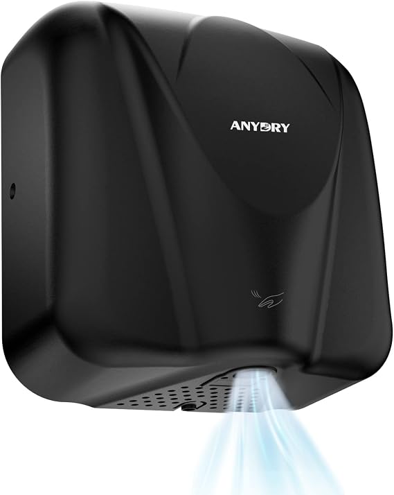 anydry 2812 Commercial Hand Dryer Electric Sensor Stylish Design Stainless Steel Finish Quick Drying 7-10 Seconds 1600W (Brushed Black)