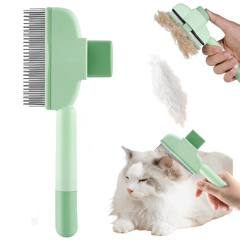 Multifunctional Pet Hair Comb Flea and Tear Stain Removal, 2025 New Flea Comb Dog Cat Hairs Removal Cat Hair Grooming Brush, Upgrade Self Cleaning Pet Hairs Combs Green