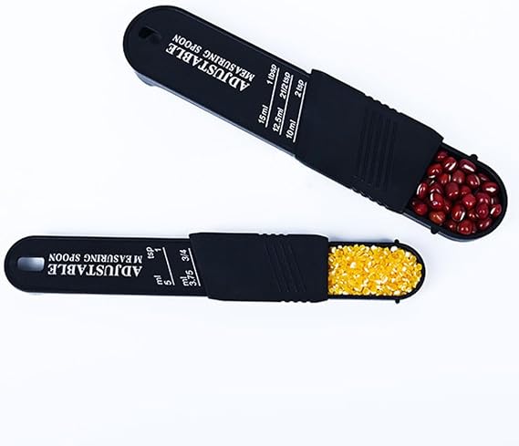 Adjustable Measuring Spoon, Set of 2, Measuring Spoons for Measuring Dry Semi-Liquid Ingredients for Baking Cooking (Black)