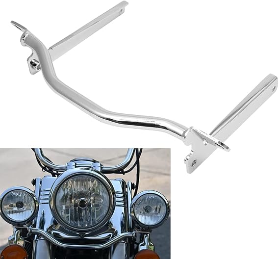 H RUO Chrome Motorcycle Passing Light Bracket Driving Pass Spotlight Mount Bar Compatible with Harley Softail Heritage FLST 2002-2017 Fatboy FLSTF