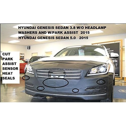 Lebra 2 Piece Front End Cover Black - Car Mask Bra - Fits 2015-2016 Genesis Sedan 3.8 & 5.0 with Park Assist.& Without Headlamp Washers.