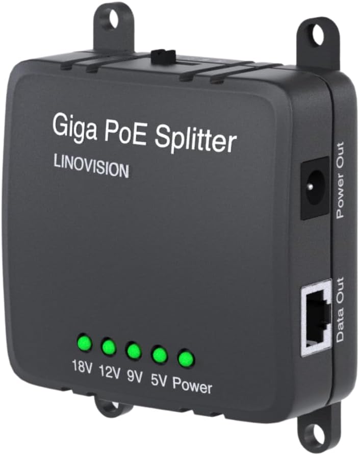 LINOVISION 30W Gigabit PoE Splitter to DC 591218V Output, Wide Voltage Input, IEEE802.3afat POE to DC Power Supply for Security Cameras, Access Control Systems