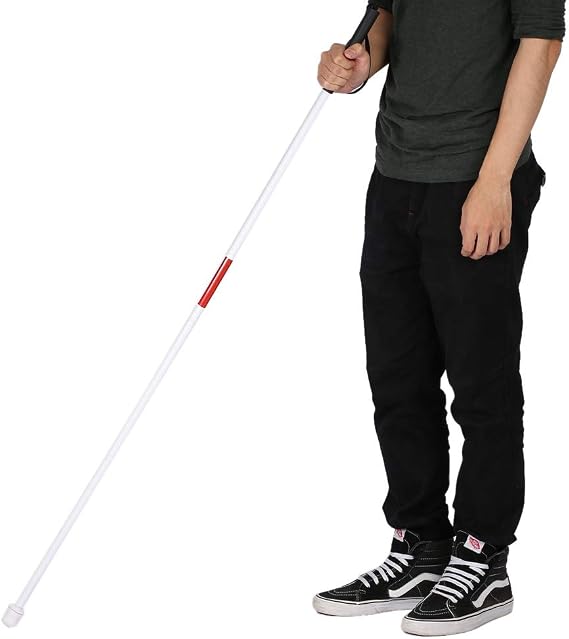 Folding Blind Cane, Walking Stick with Red Reflective Tape 50inch Walking Stick Adjustable for Vision Impaired and Blind People