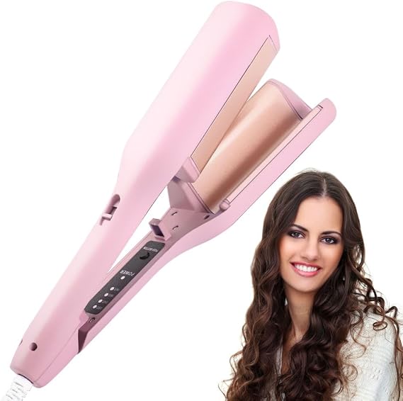 Rommantic French Egg Roll Curling Iron, Egg-Roll Hairstyle Water Ripple V-Shaped, Curling Wand Hair Curler Crimper Hair Waver Styling Tools, Egg Roll Hair Waving Iron for Perfect Waves (Pink)