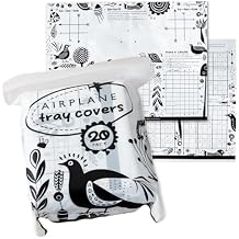 GSM Brands Disposable Airplane Tray Table Cover (Pack of 20) - Double Sided with 12 Games - Opaque White