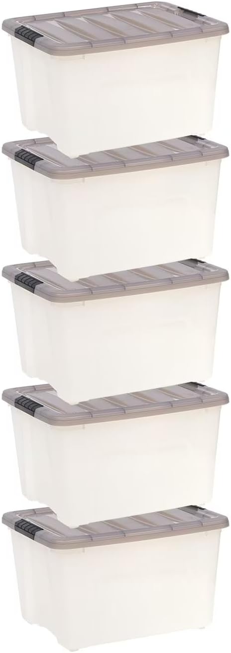 Clear Plastic Storage Bins with Lids, Stackable Organizer Boxes for Closet, Bedroom, and Office (35.2 qt)