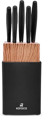 Karaca Mastercut Stainless Steel Knife Set with Block, Rust Free Kitchen Knife Set, Sharp & Black Knives, Cooking Utensils Sets 6 Piece