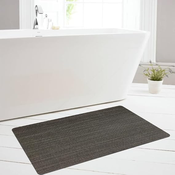 Bath Mat Rug, Quick Dry Super Absorbent Bathroom Mat, Non Slip Stain Resistant Bathroom Floor Mat Washable Ultra Thin Bathmat Fit Under Door for Shower Room, Dark Gray Stripe, 3ft x 5ft