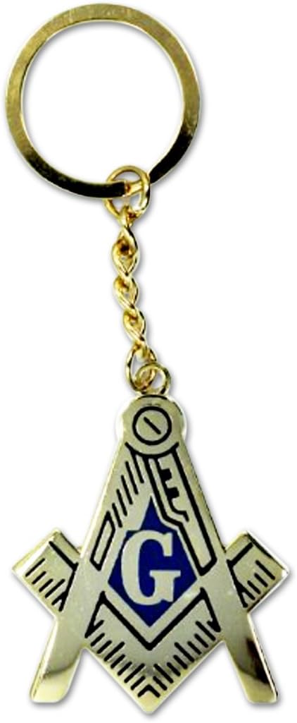 Square & Compass Masonic Key Chain - [Gold & Blue][2 1/4'' Tall]