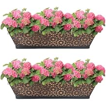Black Metal Railing Planter Window Box (2 Pack, 24 Inch) Horse Trough Planter with Coco Fiber Liner Deck Balcony Rail Planters for Porch Fence Patio Outdoor Garden Decor