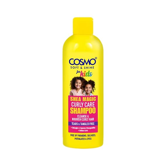 Cosmo Hair Care For Kids Soft & Shine Shea Magic Curly Care Shampoo 480ml - 16.2 fl.oz, Cleanse & Nourish Curly Hair, Tears Free, Tangles Free, Parabens Free, Silicons & Dyes Free