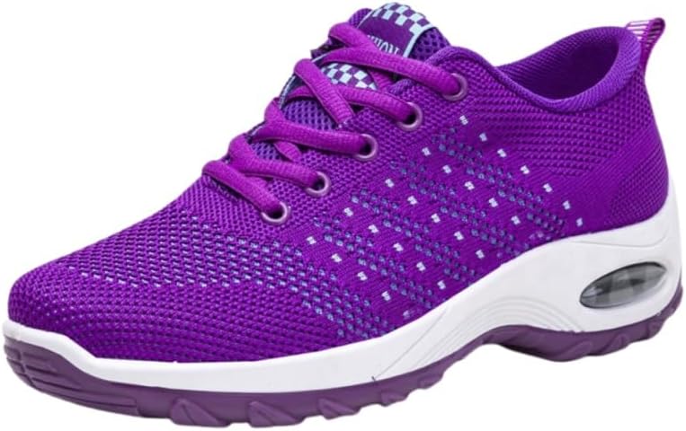 Women's Breathable Mesh Thick Sole Fashion Sneakers Lightweight All-Season Casual Sports Running Shoes with Round Toe Lace-Up Closure