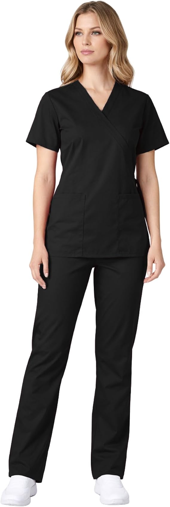 M&M SCRUBS Womens Mock Wrap Scrub Set with Back Tie & Flare Leg Pants