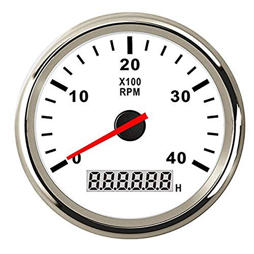 KAOLALI 4000 RPM Tachometer Waterproof AUTO Digital Tacho Gauge with Red Backlight 85mm 9-32V for Car Boat Motorcycle White Sliver