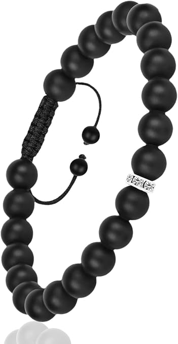 HOZEAL Black Onyx Protection Bracelet, Men Women Crystal Black Agate Bead Bracelet for Courage, Attract Money Wealth Prosperity Handmade Good Luck Energy Quartz Stone Bracelets