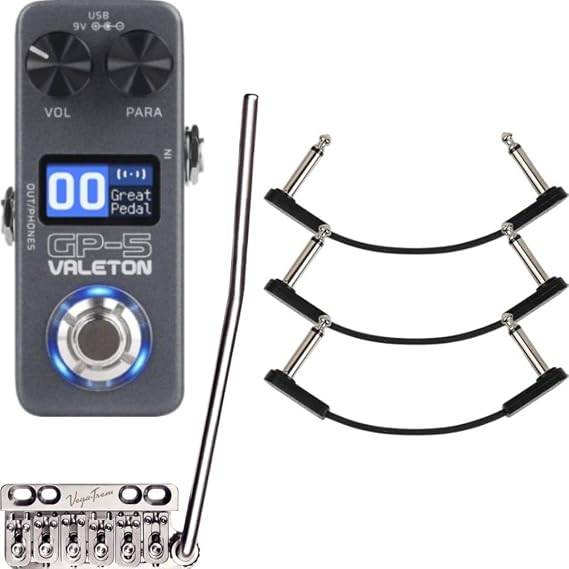 Valeton GP-5 Compact Multi-Effects Processor and Pedalzoo Flat Patch for Guitar Effects Pedals 3 Inch (3-pack) Bundle and Vega-Trem VT1 Standard 6-Screw Stratocaster Guitar Tremolo Bridge bundle