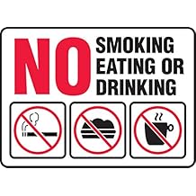 Accuform Signs MSMG537VS Adhesive Vinyl Safety Sign, Legend "NO Smoking Eating OR Drinking" with Graphics, 7" Length x 10" Width x 0.004" Thickness, Red/Black on White