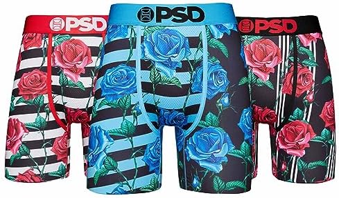 PSD Mens Striped Rose 3-Pack Boxer Briefs, Multi, XL