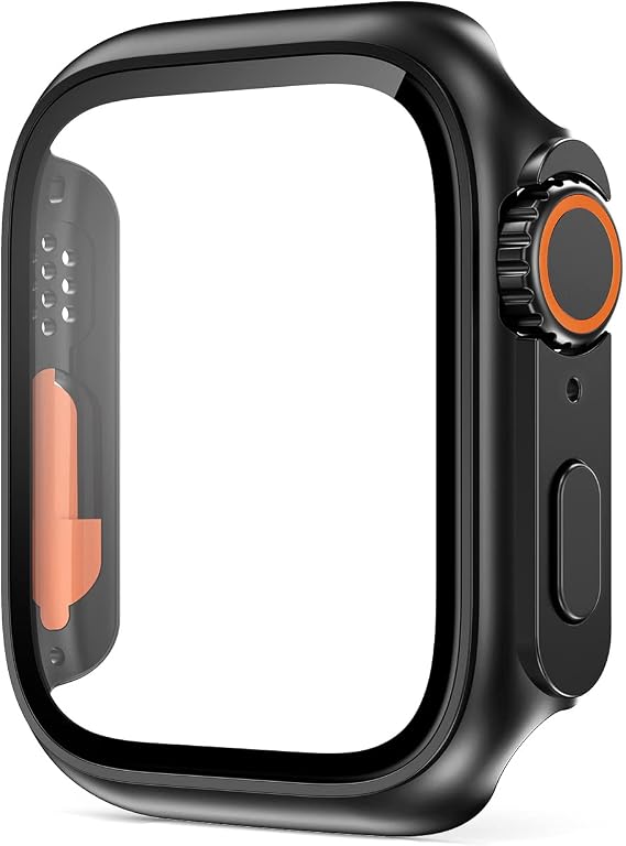 VeveXiao Compatible with Apple Watch Series 8 7 45mm Screen Protector Change to Ultra , PC Case Tempered Glass Film Bumper Protective Cover for iWatch 45mm Series 8 7, black