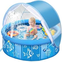 Upgraded Baby Pool with Canopy Sprinkler, 47in Foldable Kiddie Pool with Pop Up Mosquito Net, Baby Beach Tent with Sun Shade Canopy, Portable Toddler Kids Small Pool for Backyard Beach Outdoor