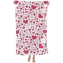 Pink Heart Beach Towels Valentine's Day Bath Towel Soft Absorbent Oversized Quick Dry Extra Large Big Oversized Bathroom Pool Towel Blanket Sandproof for Adults Kids Lover Valentine's Day Decorations