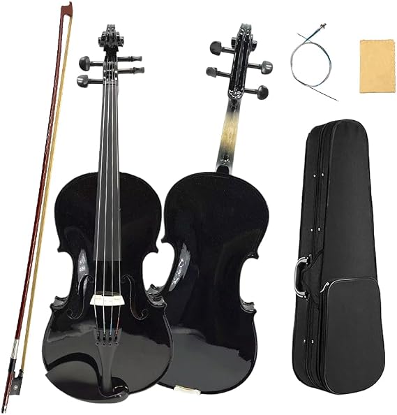 Viola 15 inch, 4 String Acoustic Viola with Spruce Top, Maple Back & Side, Ebony Fittings,Bow,Case for Students & Adults, Handmade