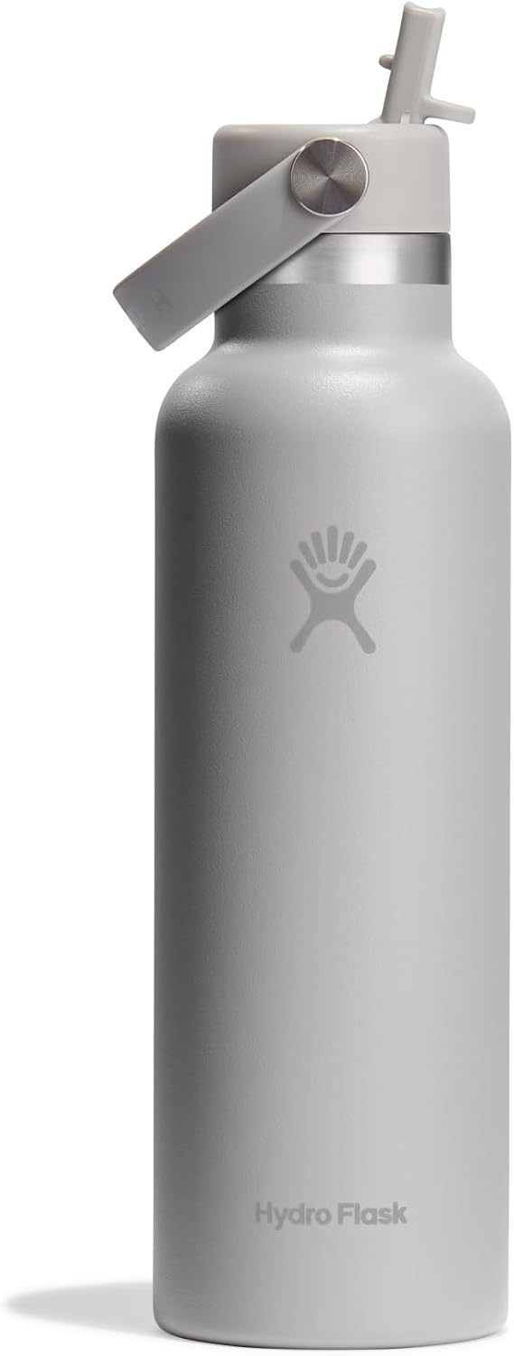 Hydro Flask - Standard Mouth - Water Bottle 621 ml (21 oz) with Straw Lid - Vacuum Insulated Reusable Stainless Steel Bottle - Leak-proof Lid - Hot & Cold - Small Opening - Birch
