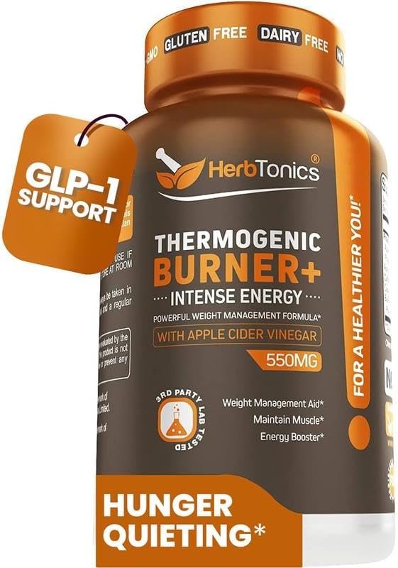 Herbtonics Thermogenic Burner + Apple Cider Vinegar Weight Management Supplement for Women & Men, Supports Appetite Management, Metabolism & Energy, 60 Vegetarian Capsules
