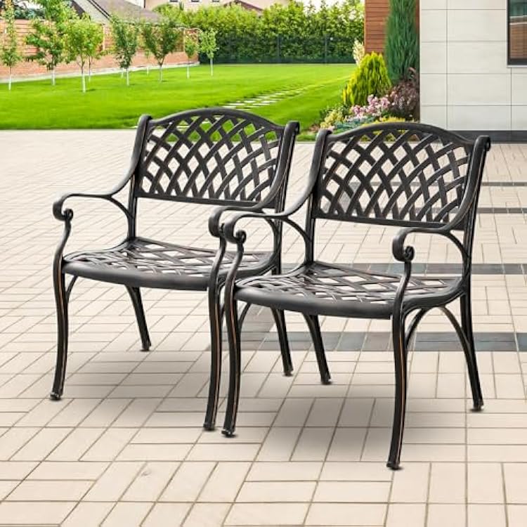 Metal Dining Chairs Set of 6 Outdoor Chairs Patio Chairs Patio Dining Chairs Wide Restaurant Chair Coffee Chair 300LBS Weight Capacity Bronze
