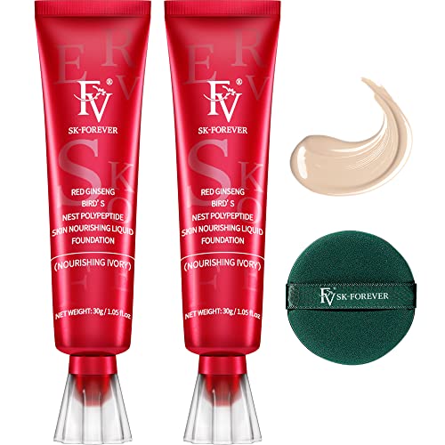 FV Foundation, Nourishing Ivory Flawless Skin Lightweight Waterproof Moisturizing Concealer Lightweight Face Makeup BB Cream Liquid Foundation 1 Fl Oz30ml 2 Pack